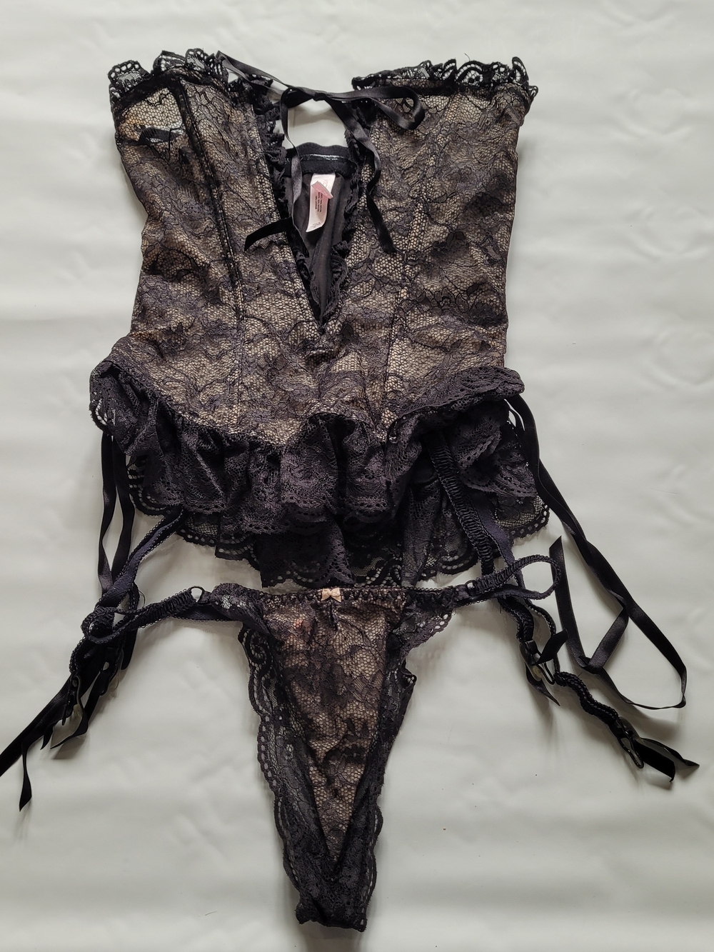 Victorias Secret Y2k Black Lace Bustier & Thong Set